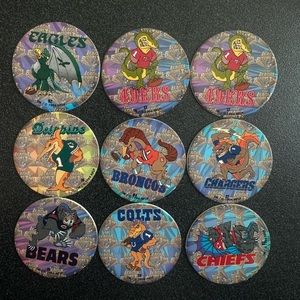 Vintage 1994 NFL licensed "The League Before Time" street caps (pogs)